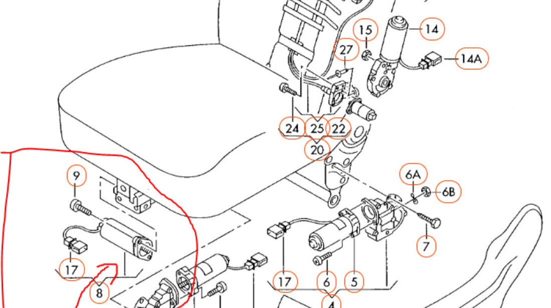 Motoras Scaun Dreapta Reglare Longitudinala VW Seat Audi Skoda 3B0959762L
