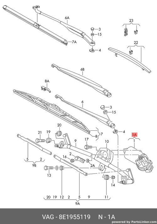 Motoras stergator parbriz Audi A4 8E 2002 2003 2.4 BDV OEM 8E1955119
