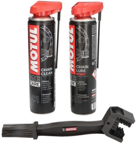 Motul Chain Care Kit Kit Intretinere Si Curatare Lant Moto Motul C1 Chain Cleane + Motul C2 Chain Lube Road + Perie 113964