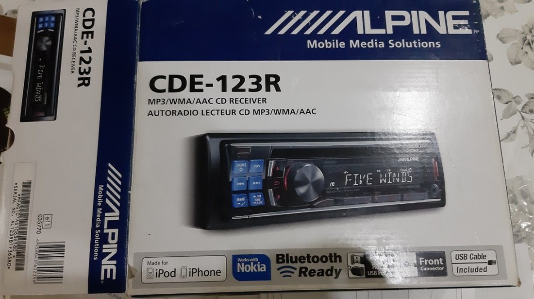 MP3 ALPINE CDE-123R , 2 x usb (fata + spate) bluetooth cu telecomanda ca nou