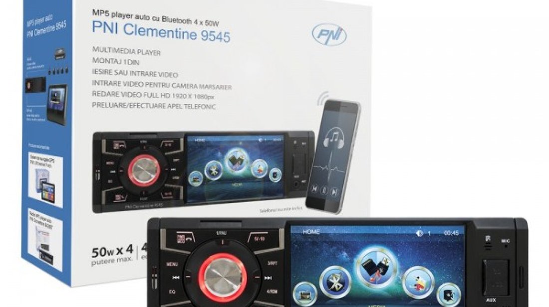 MP5 player auto PNI Clementine 9545 1DIN display 4 inch, 50Wx4, Bluetooth, radio FM, SD si USB, 2 RC