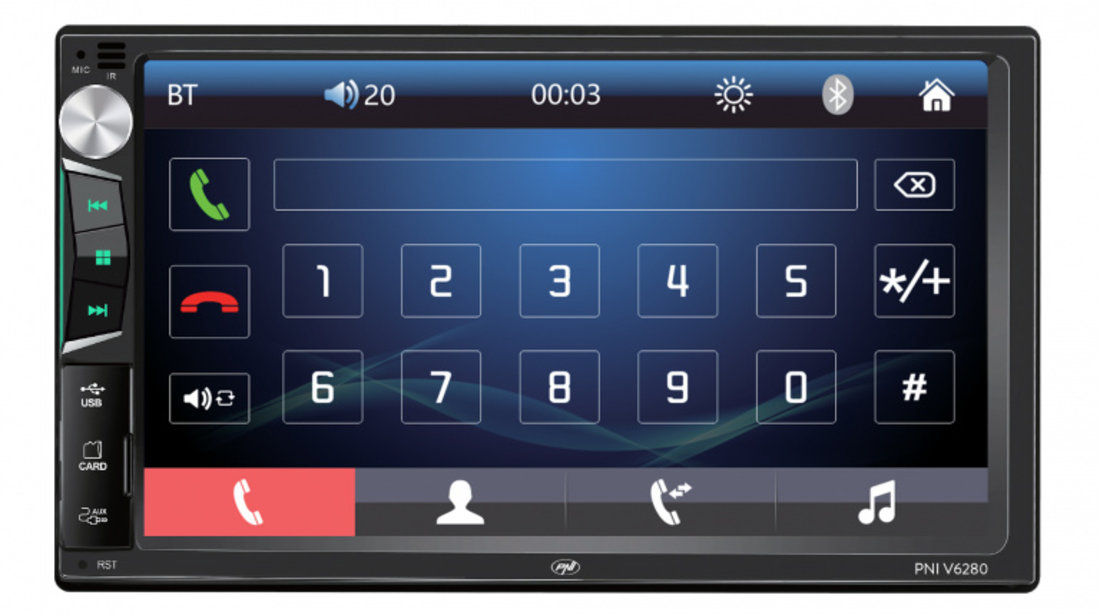 Multimedia player auto PNI V6280 cu touchscreen, functie Bluetooth, functie Mirror Link Android/iOS USB, slot micro SD, intrare AUX, 2 DIN, intrare camera marsarier PNI-V6280