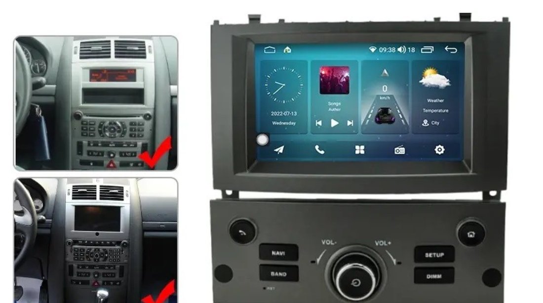 NAVIGATIE ANDROID 12 DEDICATA PEUGEOT 407 2004 2010 PROCESOR OCTACORE 4+64GB SIM 4G CARPLAY WIRELESS