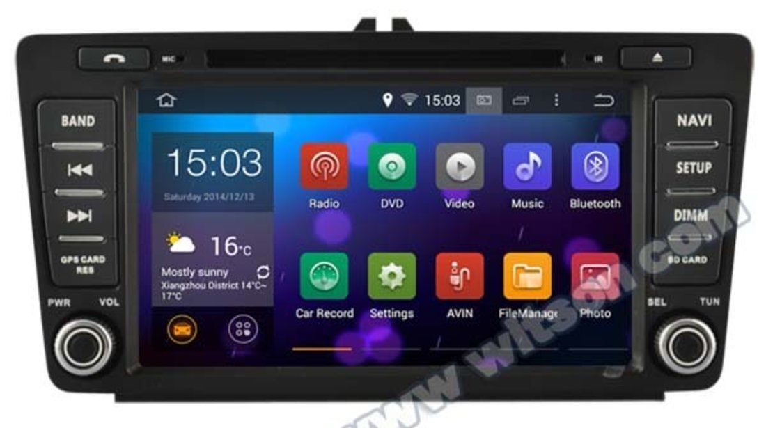 NAVIGATIE ANDROID 4.4.4 DEDICATA SKODA OCTAVIA 2 WITSON W2-A6703 INTERNET 3G WIFI PROCESOR CORTEX A9