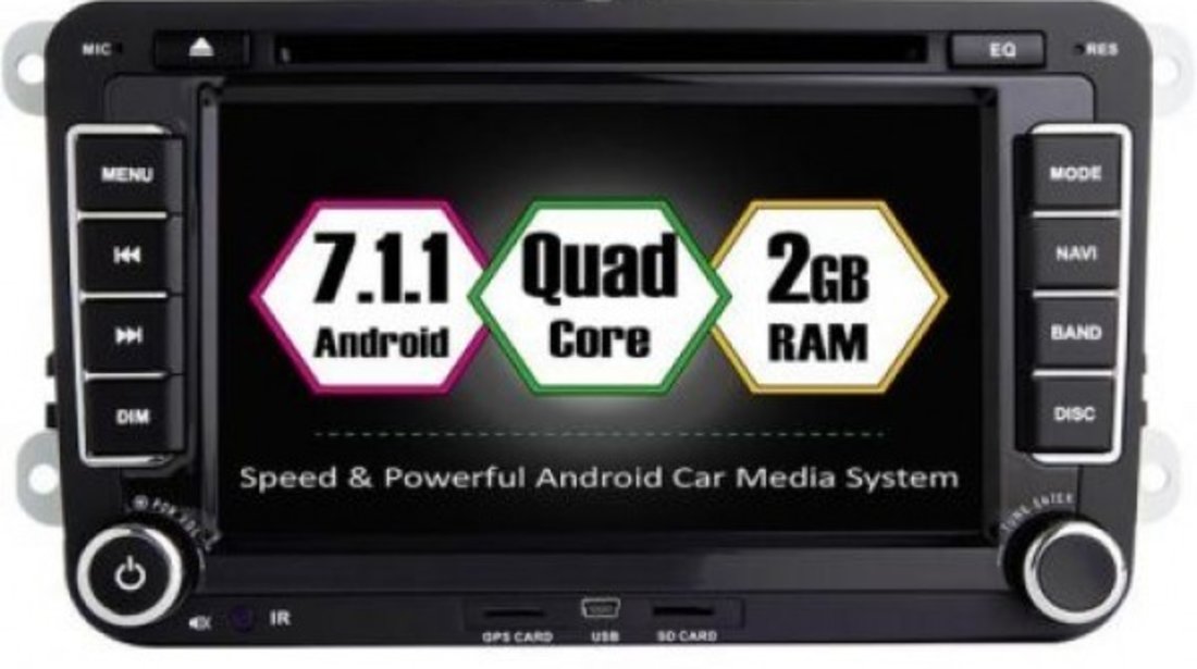 NAVIGATIE ANDROID 7.1.1 DEDICATA VW Polo MK5 ECRAN 7'' CAPACITIV 16GB 2GB RAM INTERNET 3G WIFI QUA
