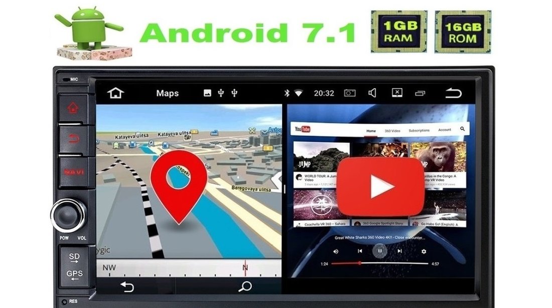 Navigatie Android 7.1.2 2Din Universala DVD GPS Carkit Waze Youtube