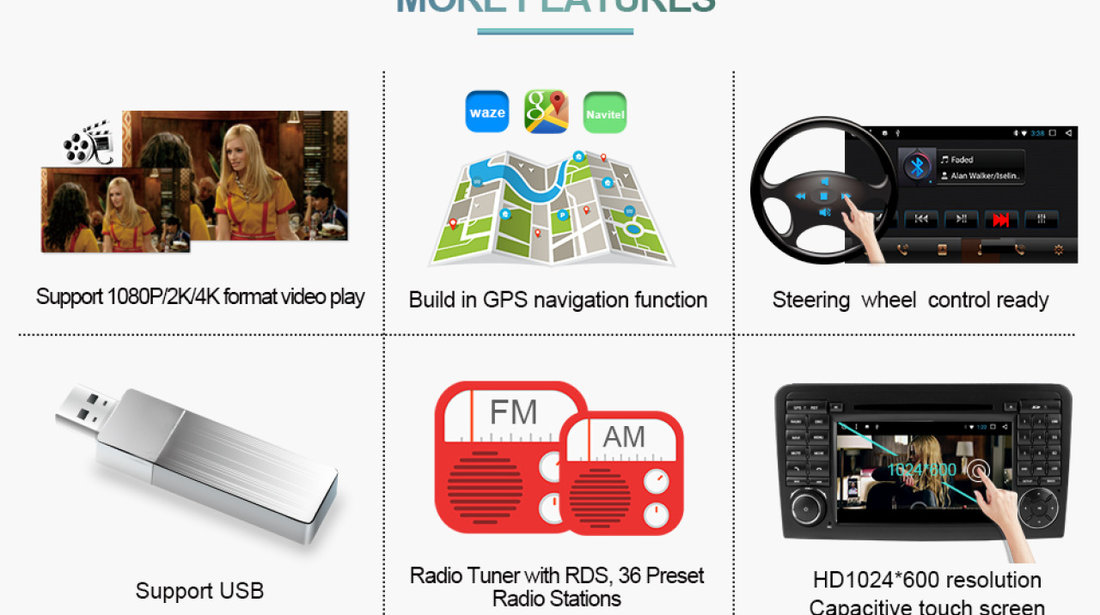 NAVIGATIE ANDROID 7.1 DEDICATA MERCEDES ML W164 GL X164 NAVD-A219 2GB RAM 3G DVR CARKIT GPS WAZE