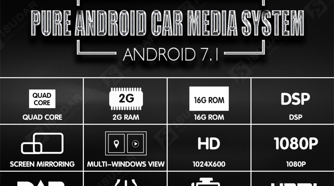 NAVIGATIE ANDROID 7.1 DEDICATA VW SKODA SEAT NAVD-A9240 ECRAN 8'' CAPACITIV 16GB 2GB RAM INTERNET 3G