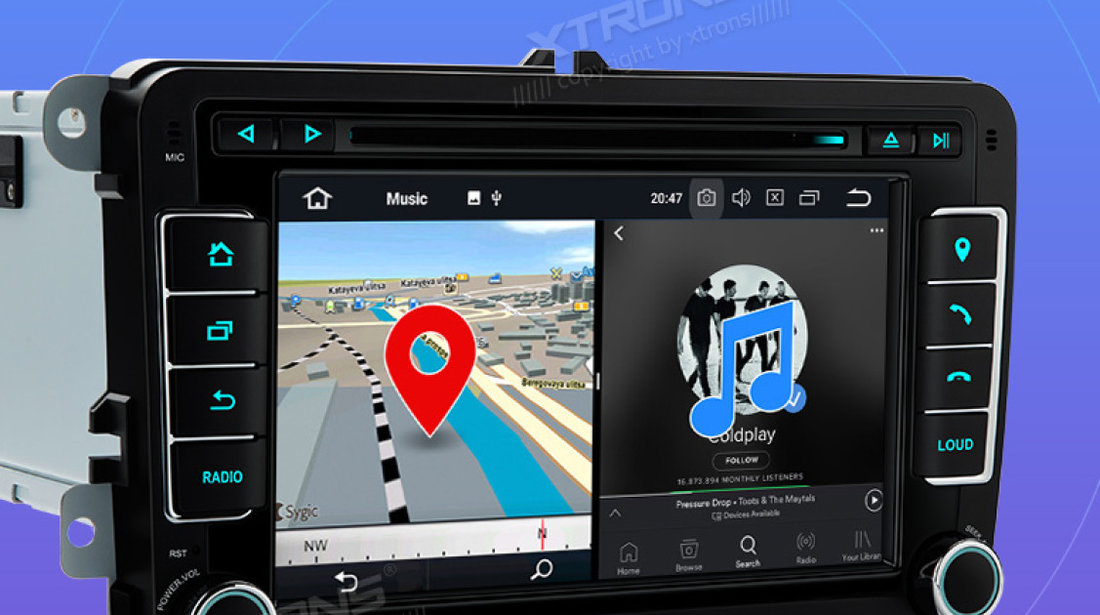 NAVIGATIE ANDROID 8.0 DEDICATA Seat Alhambra XTRONS PB78MTVP 7'' INTERNET 4G OCTACORE 4GB RAM 32 GB