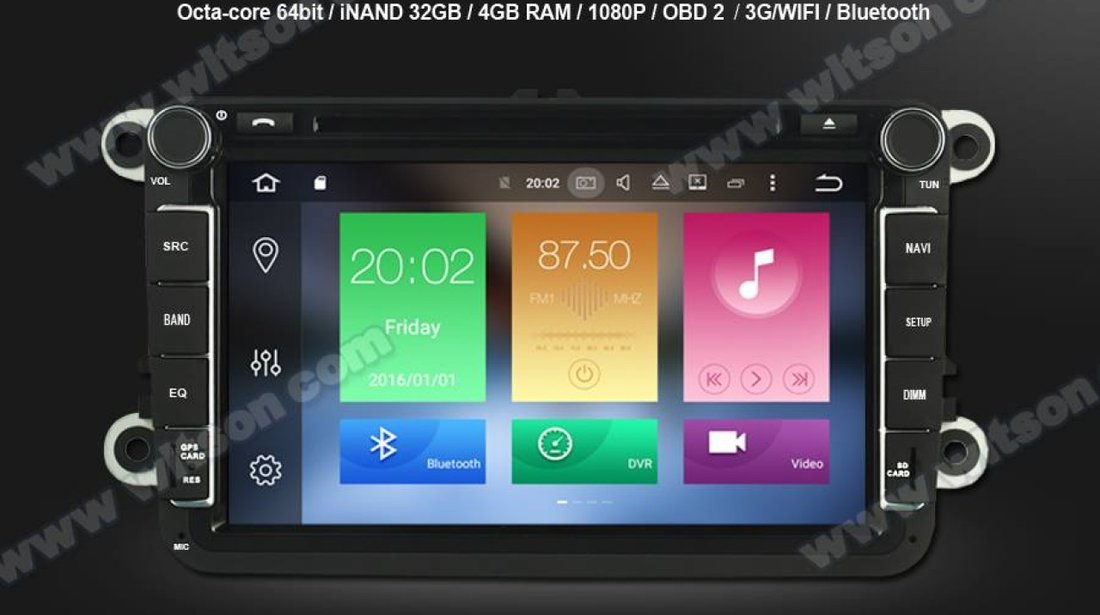 NAVIGATIE ANDROID 8.0 DEDICATA VW BORA  WITSON W2-V7617 ECRAN 8'' CAPACITIV INTERNET 4G WIFI WAZE