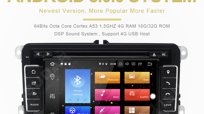 NAVIGATIE ANDROID 8.0 DEDICATA VW SKODA SEAT XTRONS PB78MTVP 7'' INTERNET WIFI OCTACORE 4G RAM 32GB