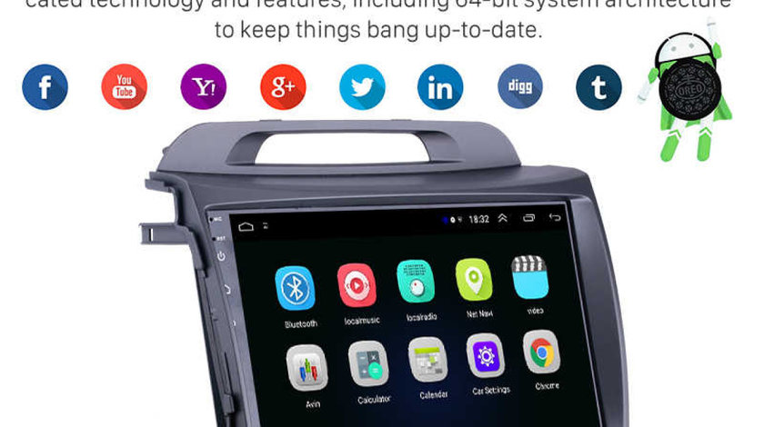 NAVIGATIE ANDROID 8.1 CARPAD DEDICATA KIA SPORTAGE 2010-2015 ECRAN 9” CAPACITIV 16GB GPS WAZE