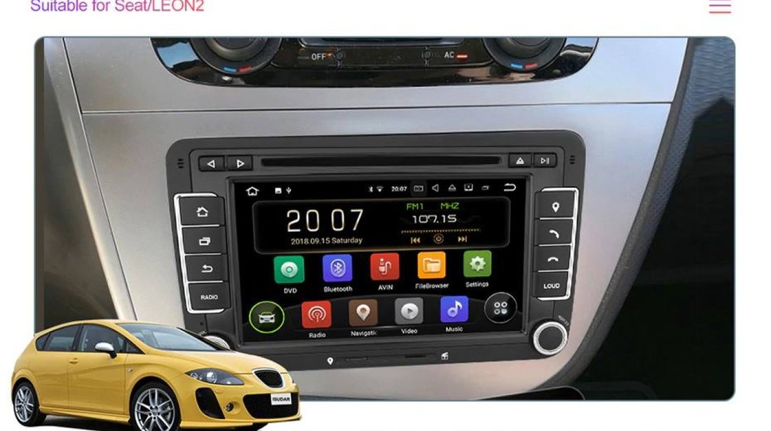 NAVIGATIE ANDROID 8.1 DEDICATA SKODA OCTAVIA 2 ECRAN IPS 7'' 16GB 2GB RAM INTERNET 3G WIFI GPS