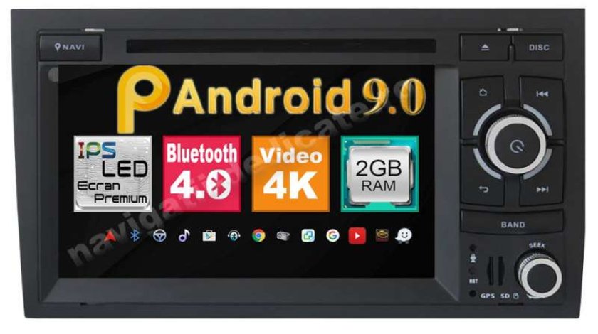 NAVIGATIE ANDROID 9.0 DEDICATA AUDI A4/B6 2001-2007 ECRAN IPS 7'' 16GB 2GB RAM WIFI 3G NAVD-MT050