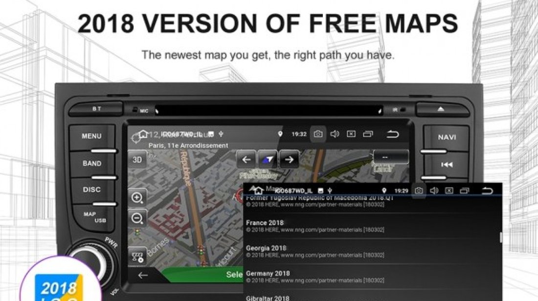 NAVIGATIE ANDROID 9.0 DEDICATA AUDI A4 B6 ECRAN IPS 7'' 16GB 2GB RAM INTERNET 3G WIFI GPS WAZE