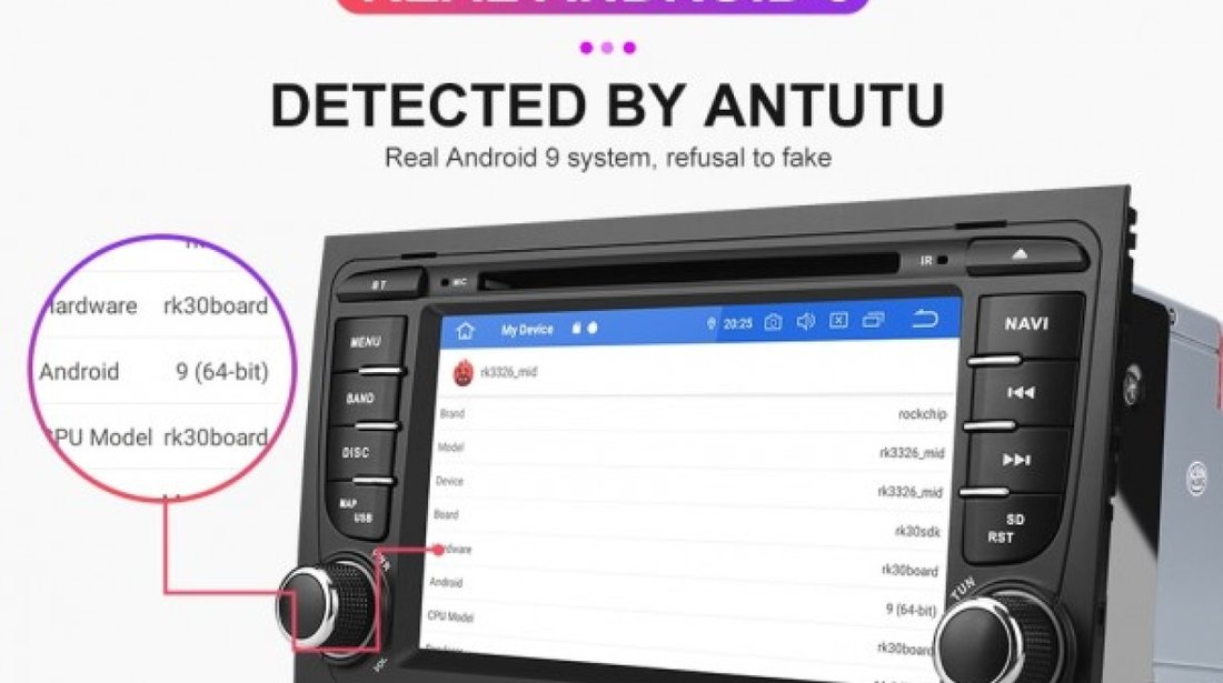 NAVIGATIE ANDROID 9.0 DEDICATA AUDI A4 B7 ECRAN IPS 7'' 16GB 2GB RAM INTERNET 3G WIFI GPS WAZE