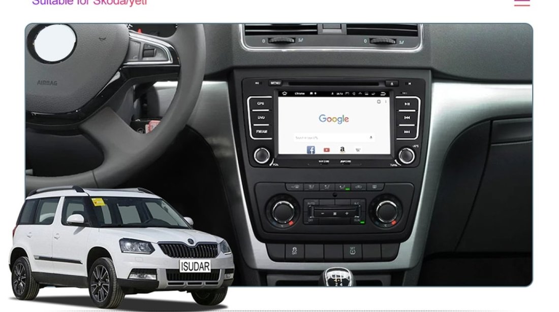 NAVIGATIE ANDROID 9.0 DEDICATA SKODA OCTAVIA 2 ECRAN IPS 8'' 16GB INTERNET 3G WIFI GPS WAZE DVR USB