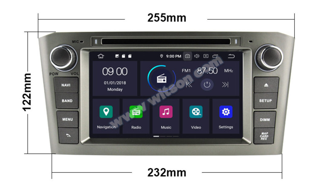 NAVIGATIE ANDROID 9.0 DEDICATA TOYOTA AVENSIS 2003 2008 WITSON W2-RVF5587S OCTA-CORE 4G RAM 64GB