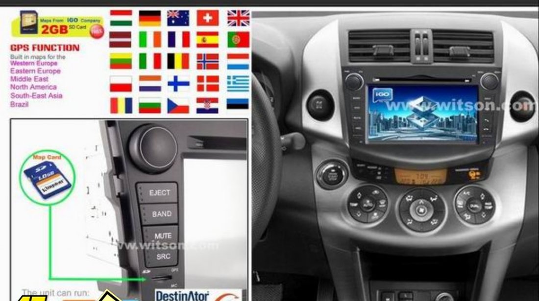 NAVIGATIE ANDROID 9.0 DEDICATA TOYOTA RAV4 2006-2012 ECRAN IPS16GB 2GB RAM INTERNET 3G WIFI GPS WAZE