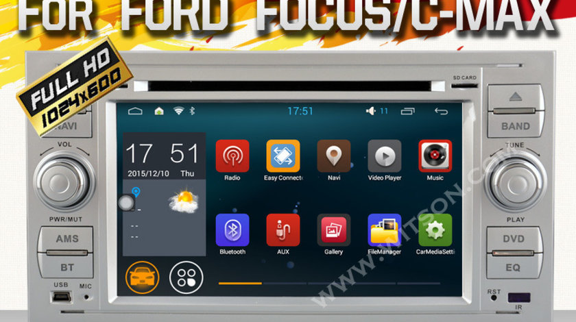NAVIGATIE ANDROID DEDICATA FORD Focus C- MAX WITSON W2-F9488FS RAMA SILVER DVD GPS WAZE
