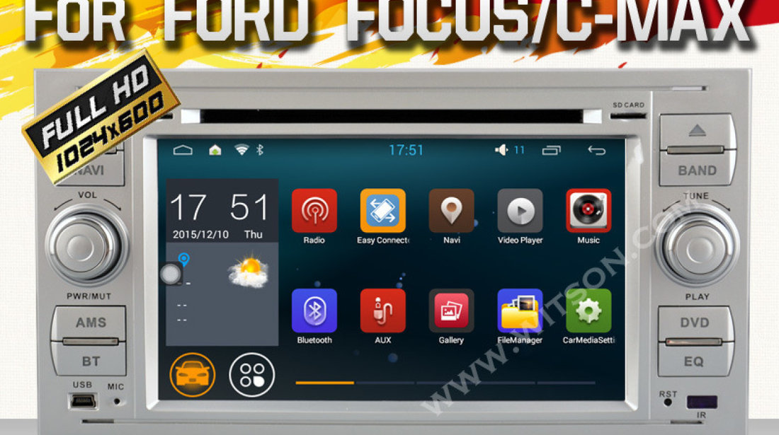 NAVIGATIE ANDROID DEDICATA FORD Focus MK2 2005-2007 WITSON W2-F9488FS RAMA SILVER DVD GPS WAZE