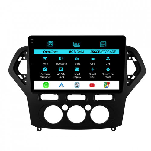Navigatie Android Dedicata Ford Mondeo (2007-2014), 10Inch, 8Gb Ram, 256Gb Stocare, Carplay