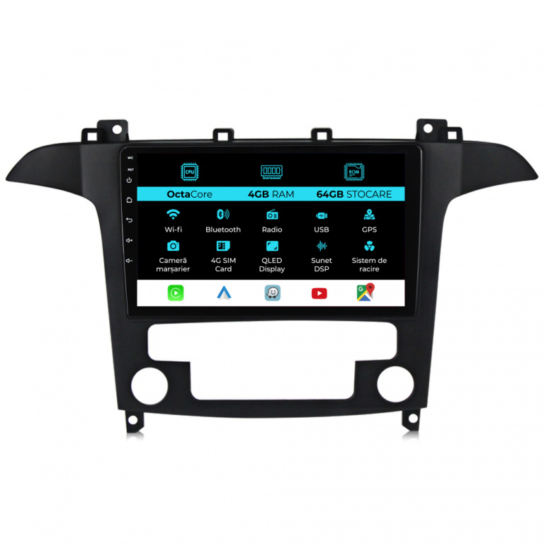 Navigatie Android Dedicata Ford S-Max (2006 - 2015) 9Inch, 4Gb Ram, 64Gb Stocare, Carplay