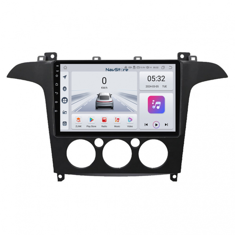 Navigatie Android Dedicata Ford S-Max (2006 - 2015) 9Inch, 4Gb Ram, 64Gb Stocare, Bluetooth, WiFi, Carplay, Clima manuala