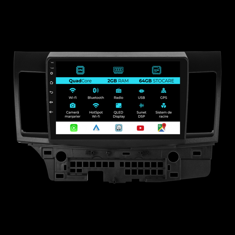 Navigatie Android Dedicata Mitsubishi Lancer (2007-2013), 9Inch, 2Gb Ram, 64Gb Stocare, Carplay
