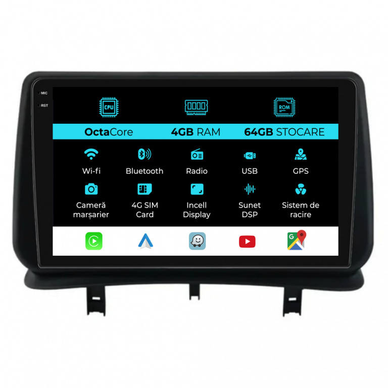 Navigatie Android Dedicata Renault Clio 3 (2005-2014), 9Inch, 4Gb Ram, 64Gb Stocare, Carplay