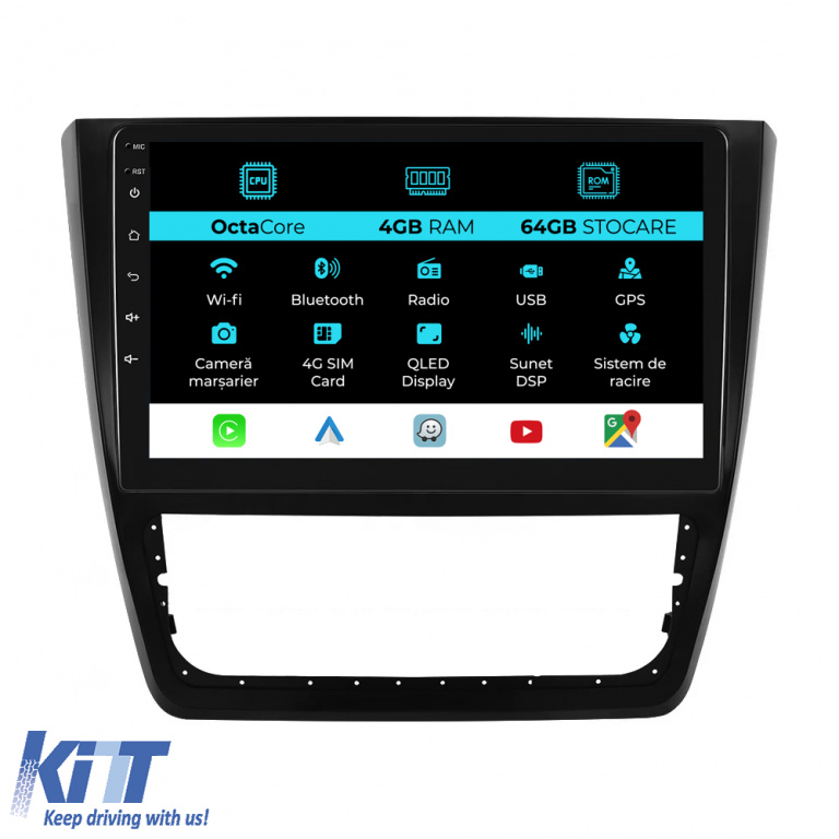 Navigatie Android Dedicata Skoda Yeti (2009-2017), 10Inch, 4Gb Ram, 64Gb Stocare, Carplay NAVSK104HGI