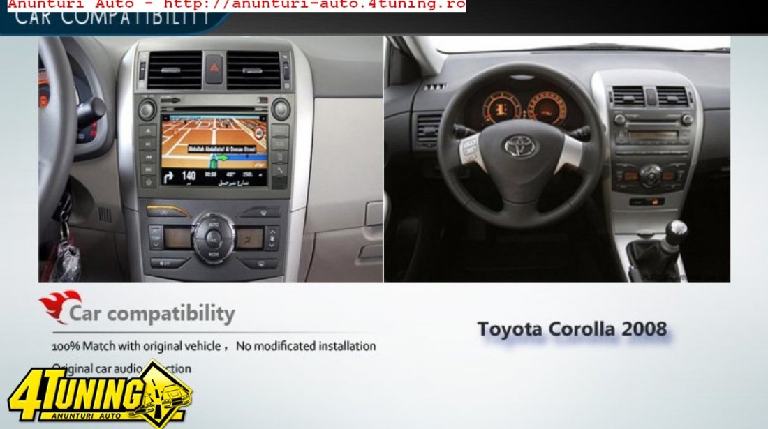 NAVIGATIE ANDROID DEDICATA TOYOTA COROLLA ECRAN 8'' CAPACITIV 16GB INTERNET 3G WIFI WAZE MIRRORLINK