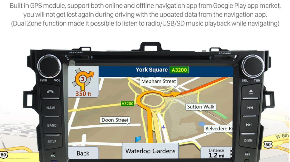 NAVIGATIE ANDROID DEDICATA TOYOTA COROLLA ECRAN 8'' 16GB INTERNET 3G WIFI QUADCORE 1,6GHZ DVR CARKiT