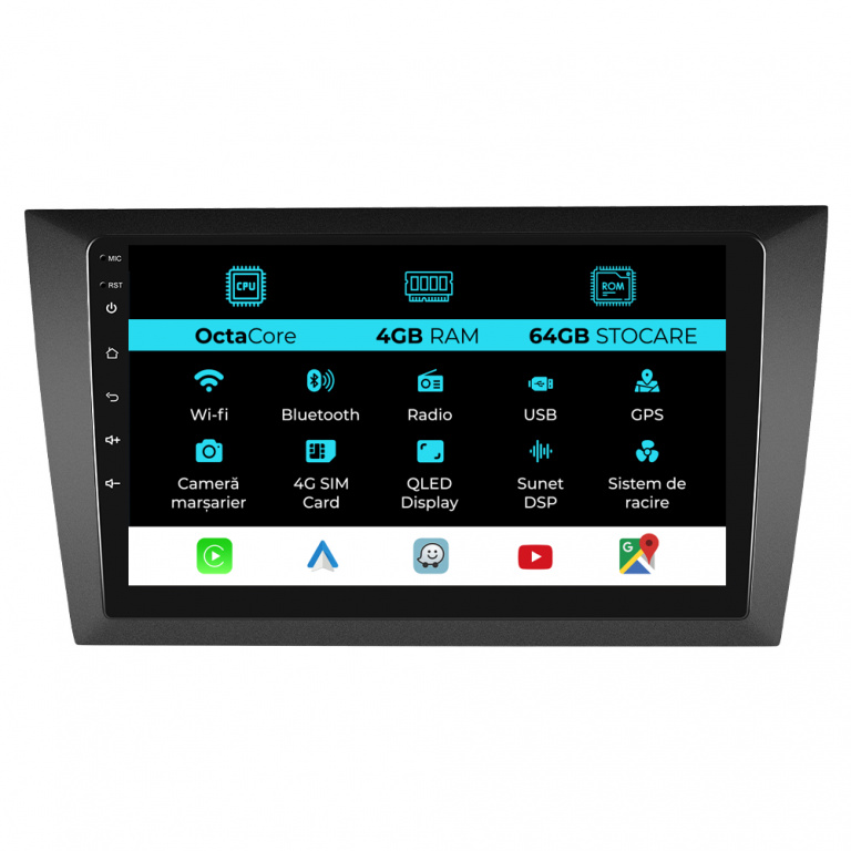 Navigatie Android Dedicata Volkswagen Golf 6 (2009 - 2013), 9 Inch, 4Gb Ram, 64Gb stocare, Carplay