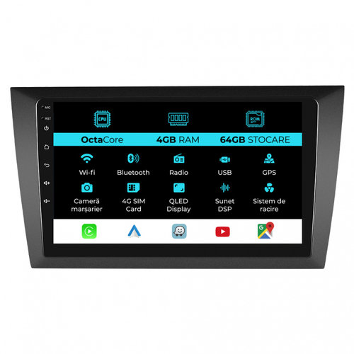 Navigatie Android Dedicata Volkswagen Golf 6 (2009 - 2013), 9 Inch, 4Gb Ram, 64Gb stocare, Carplay
