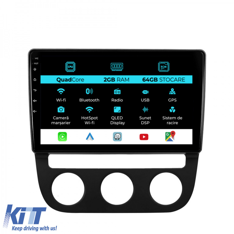Navigatie Android Dedicata Volkswagen Golf5 Jetta (2004-2009), 10Inch, 2Gb Ram, 64Gb Stocare, Carplay NAVBM102NBF