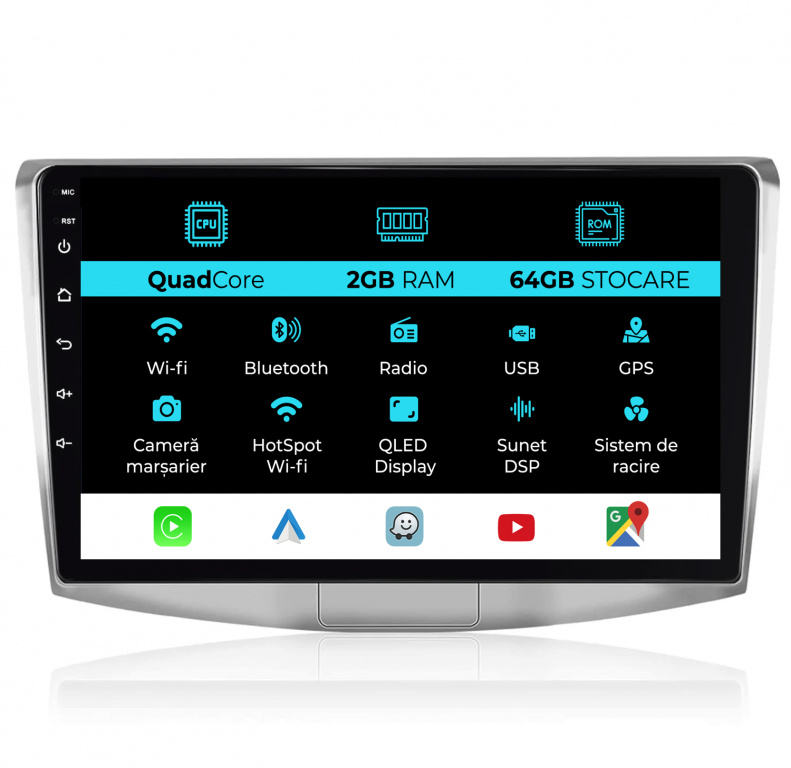 Navigatie Android Dedicata Volkswagen Passat B6, B7, CC (2005 -2015),10Inch, 2Gb Ram, 64Gb Stocare, Carplay