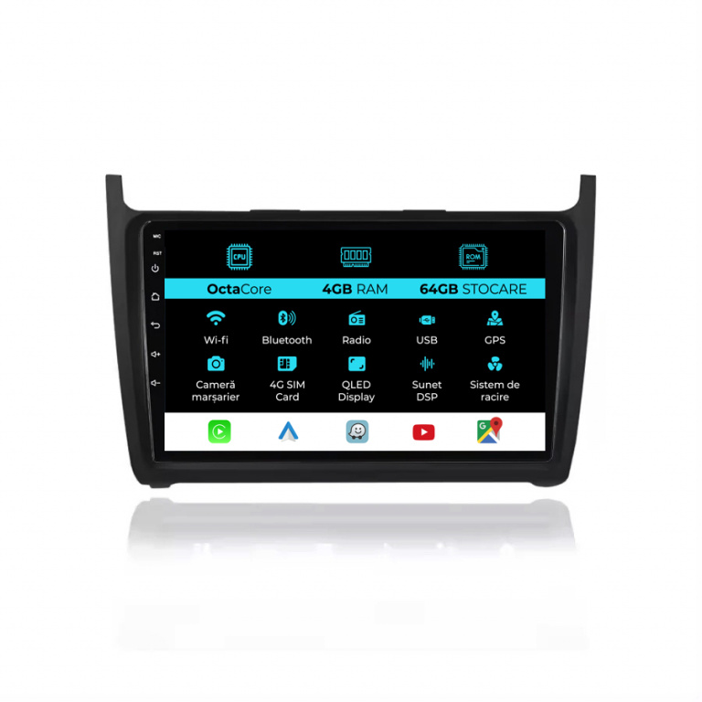 Navigatie Android Dedicata Volkswagen Polo (2009-2018), 9Inch, 4Gb Ram, 64Gb Stocare, Carplay