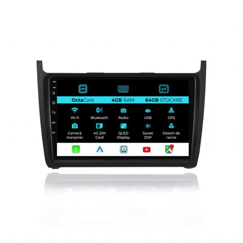 Navigatie Android Dedicata Volkswagen Polo (2009-2018), 9Inch, 4Gb Ram, 64Gb Stocare, Carplay
