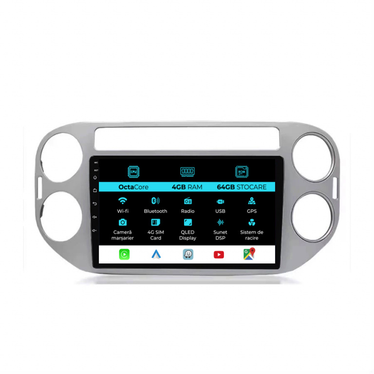 Navigatie Android Dedicata Volkswagen Tiguan (2006-2016), 9Inch, 4Gb Ram, 64Gb Stocare, Carplay