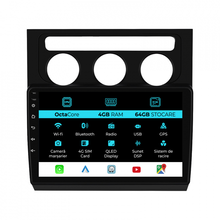 Navigatie Android Dedicata Volkswagen Touran (2003-2010), 10Inch, 4Gb Ram, 64Gb Stocare, Carplay