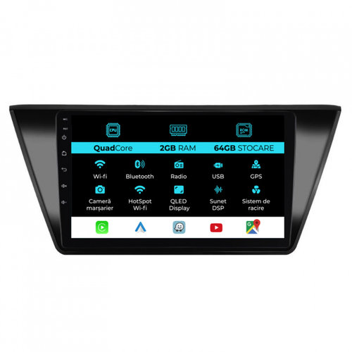 Navigatie Android Dedicata Volkswagen Touran (2014 - 2020), 10Inch, 2Gb Ram, 64Gb Stocare, Carplay