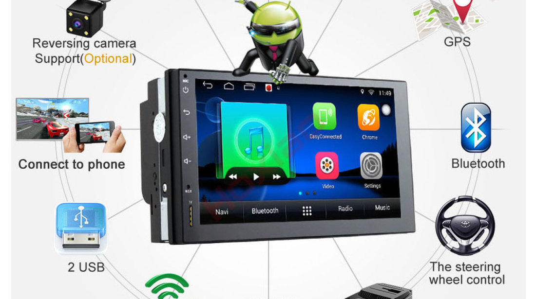 NAVIGATIE CARPAD 2DIN UNIVERSALA CU ANDROID 7.1 ECRAN 7'' CAPACITIV USB INTERNET 3G GPS WAZE DVR