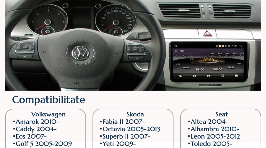 NAVIGATIE CARPAD ANDROID 7.1 DEDICATA VW Golf 5 EDONAV E305 ECRAN 9'' CAPACITIV 16GB INTERNET 3G