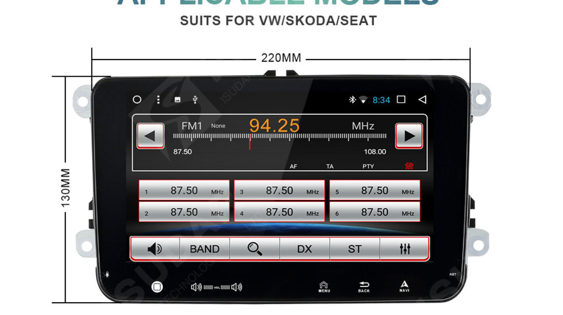 NAVIGATIE CARPAD ANDROID 7 DEDICATA Seat Toledo ECRAN 9'' CAPACITIV 16GB 2GB RAM INTERNET 4G WIFi