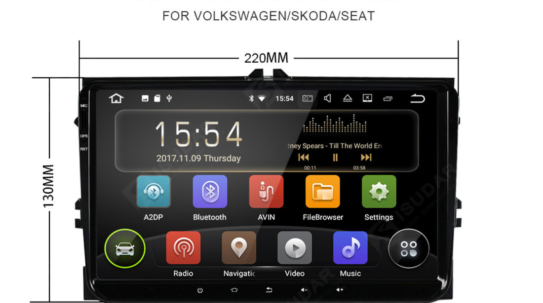 NAVIGATIE CARPAD ANDROID 7 DEDICATA Skoda Superb 2 NAVD-T9800 ECRAN 9'' 16GB 2GB RAM INTERNE WIFi