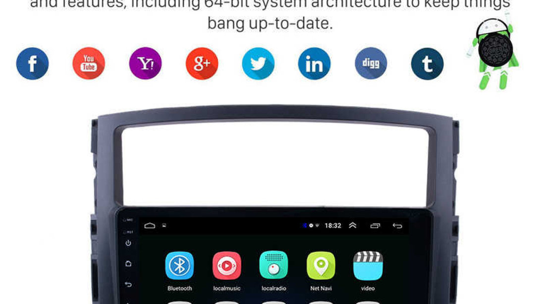 NAVIGATIE CARPAD ANDROID 8.1 DEDICATA MITSUBISHI PAJERO ECRAN 10” 16GB INTERNET 4G WIFI GPS WAZE
