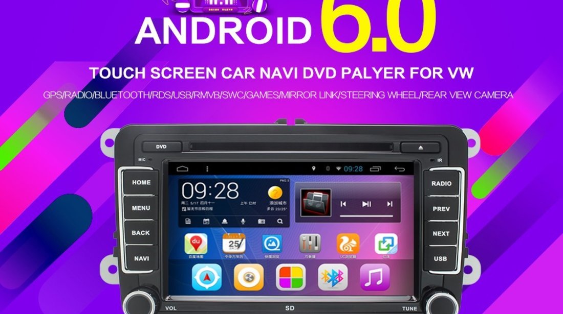 NAVIGATIE CU ANDROID DEDICATA VW SKODA SEAT EDOTEC EDT-G305 INTERNET 3G WIFI WAZE DVR DVD CARKIT USB