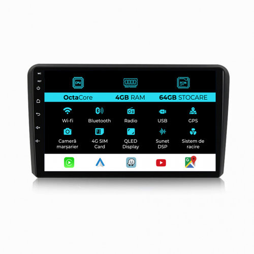 Navigatie Dedicata Audi A3 8P (2003 - 2013) 9 Inch, 4Gb Ram, 64Gb stocare, CarPlay