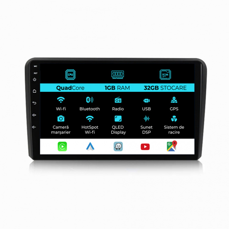 Navigatie Dedicata Audi A3 8P (2003 - 2013) 9 Inch, 1Gb Ram, 32Gb stocare, CarPlay